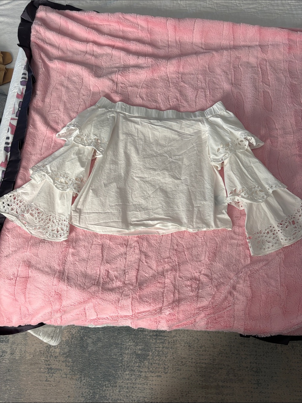 INTERMIX White Off-Shoulder Eyelet Bell Sleeve Top